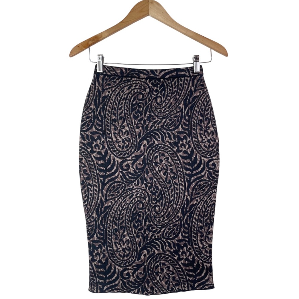 Peruvian Connection Paisley Pima Cotton Stretch Knit Pull-On Pencil Skirt XS